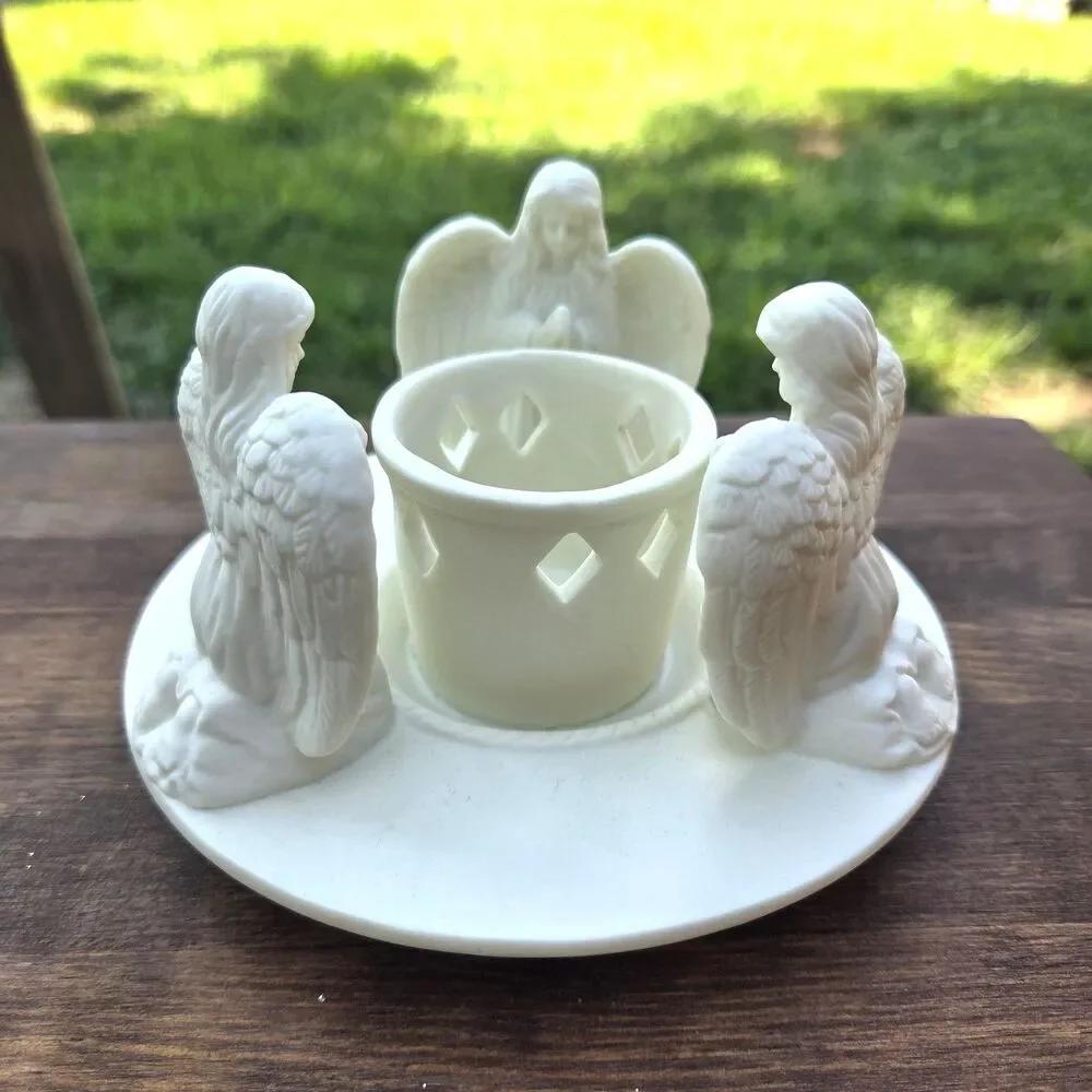 Vintage White Porcelain Praying Angel Tea Light Votive Candle Holder